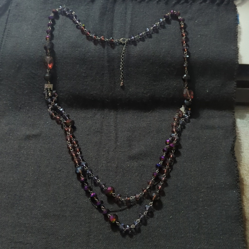 Silver Tone Purple Faceted Beaded Layered Multi Strand Statement Necklace